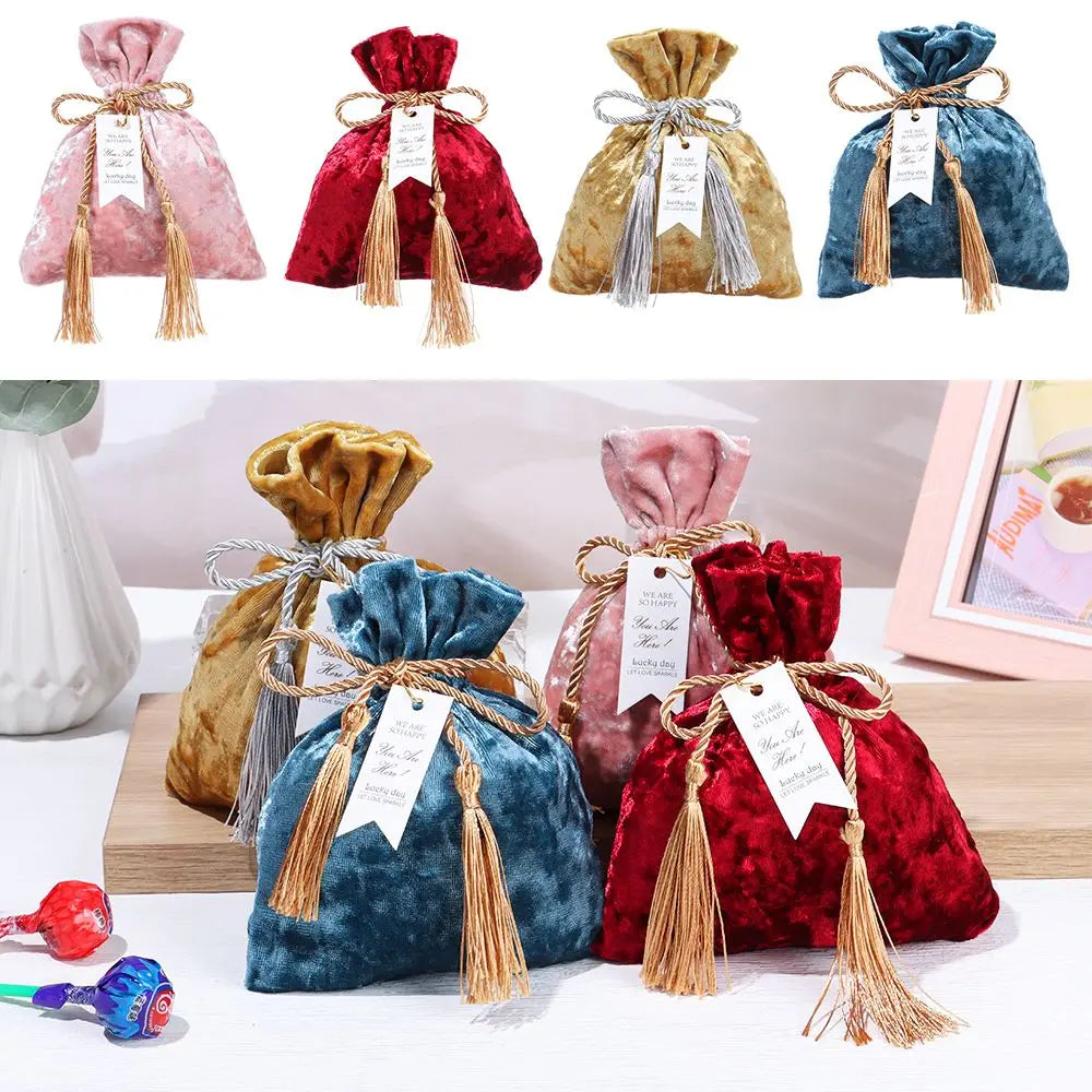 Velvet Cloth Drawstring Tassel Bag Velvet Candy Box Gift Bags Candy Storage Pouches Wedding Birthday Party Jewelry Organizer Oasis Select