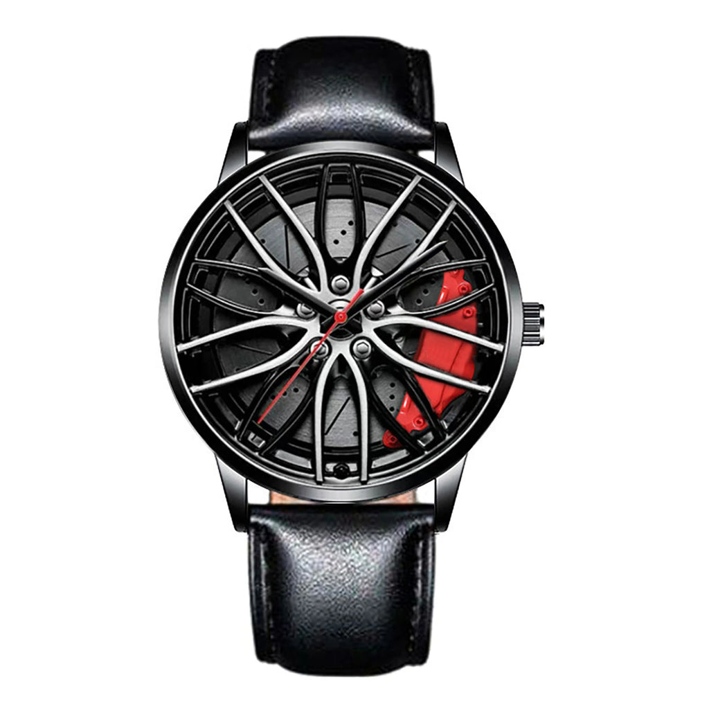 Men's Car Rim Quartz Watch – Leather Strap Round Dial