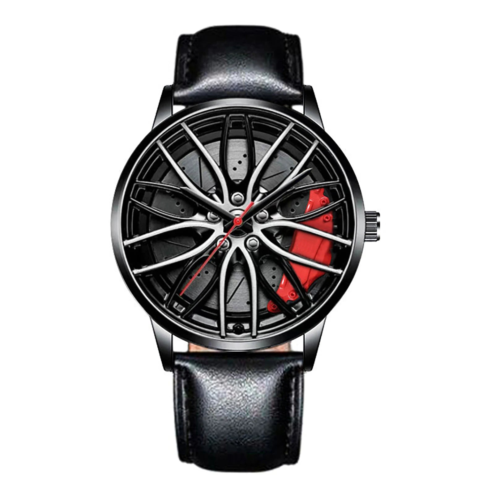 Men's Car Rim Quartz Watch – Leather Strap Round Dial