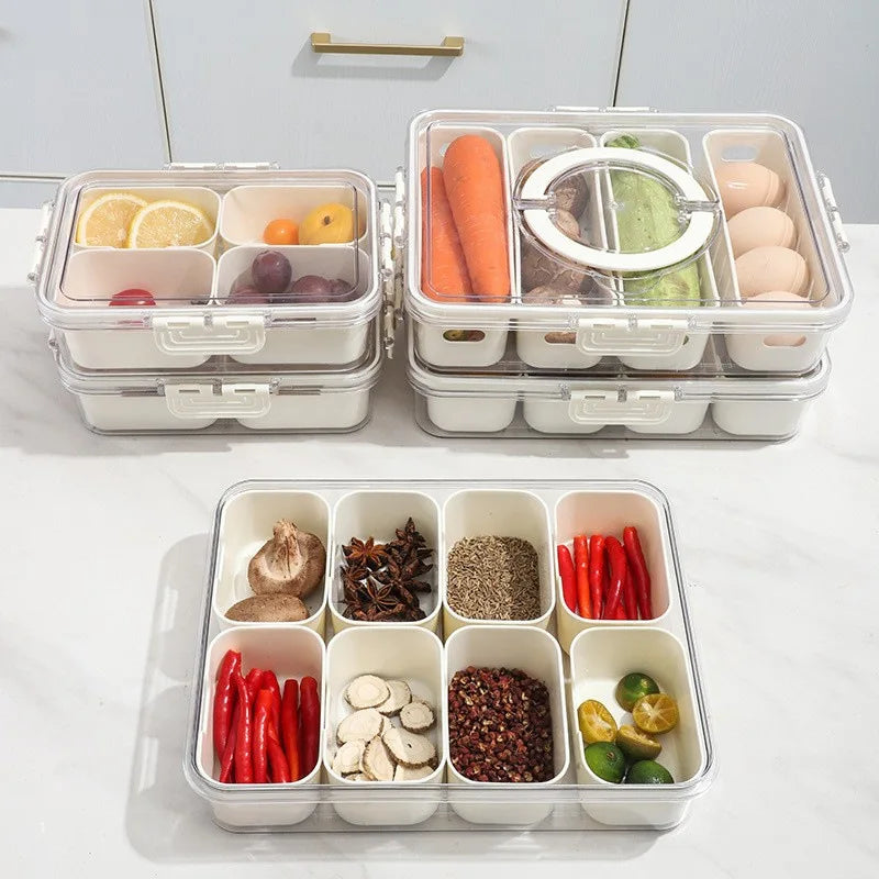 8/4-Compartment Bento Box with Lid, Food Grade PP Leakproof Portable Snack Tray, 4-Sided Snap Lock Sealing Storage Organizer Oasis Select