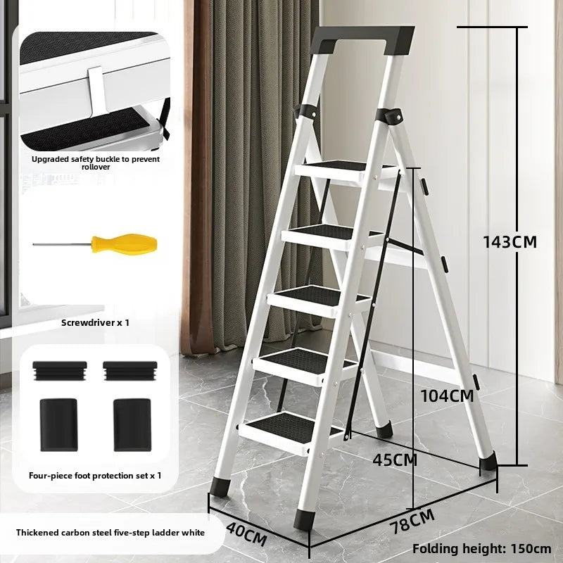 Home ladder stool folding zigzag ladder anti slip pedal ladder indoor and outdoor multifunctional portable ladder Oasis Select Five steps white
