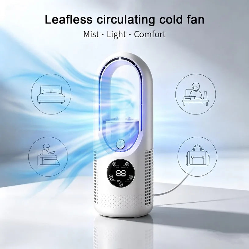 Air Cooler leafless Portable Air conditioner without External Outlet Cooling Silent Timed Night Light Led Screen 6 Wind Spee Oasis Select