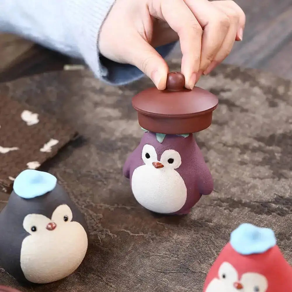 Yixing Zisha Tea Pet Penguin Eggplant Ornament Handmade Powder Clay Sculpture Little Chicken Cover Tray Tea Set Tea Play Tea Oasis Select