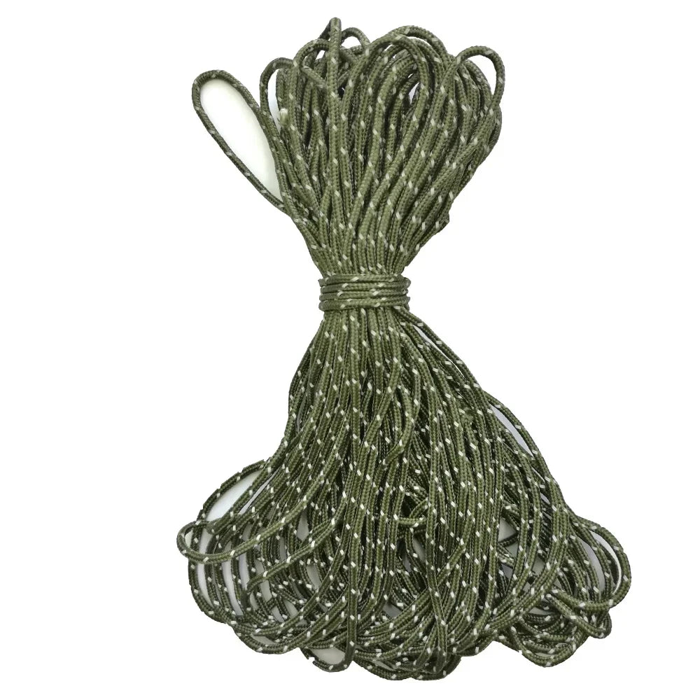 20m 2.5mm Reflective Paracord Tent Cord Rope Camping Awning Rope Runner Guy Line Oasis Select Army Green