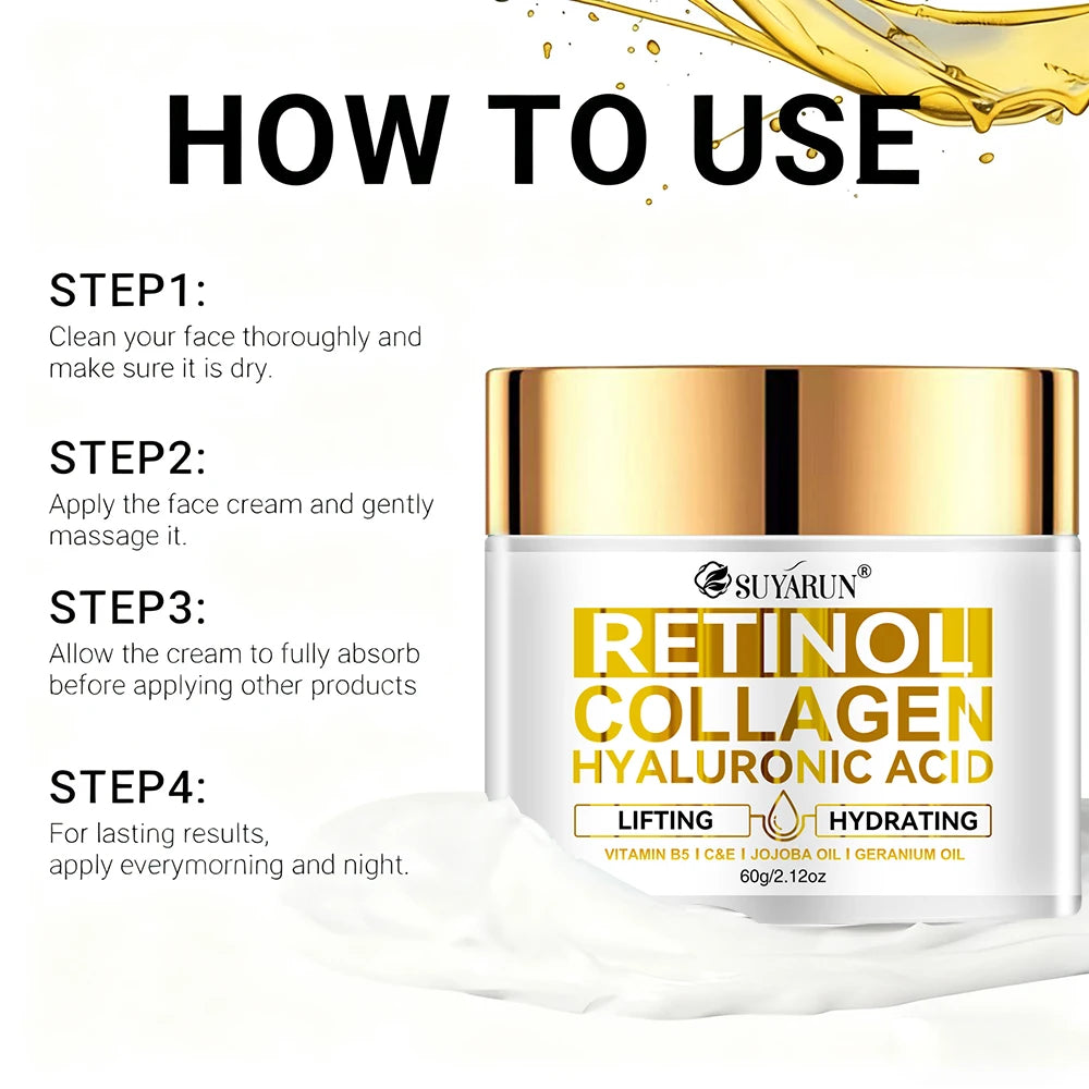 SUYARUN Retinol Collagen Moisturizing Cream. - Anti-Aging Face Cream, Intense Hydration & Nourishing Formula for Glowing Skin Oasis Select