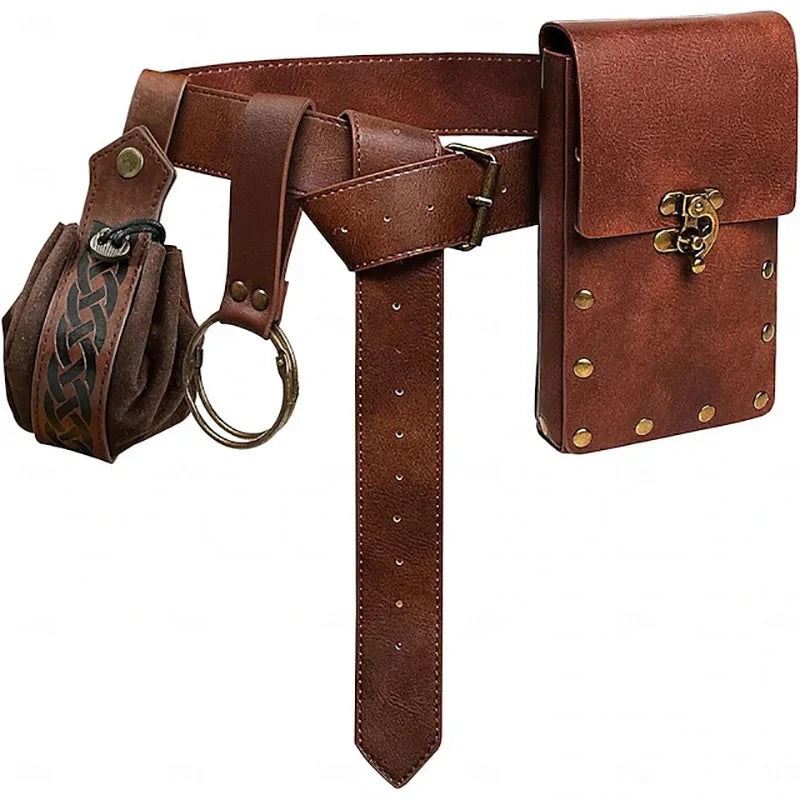 4PCS/1PCS MedievalCosplayLeather Belt Copper Coin Waist Bag Renaissance Dress Steam Belt Role Playing Halloween Belt Set Cosplay Oasis Select