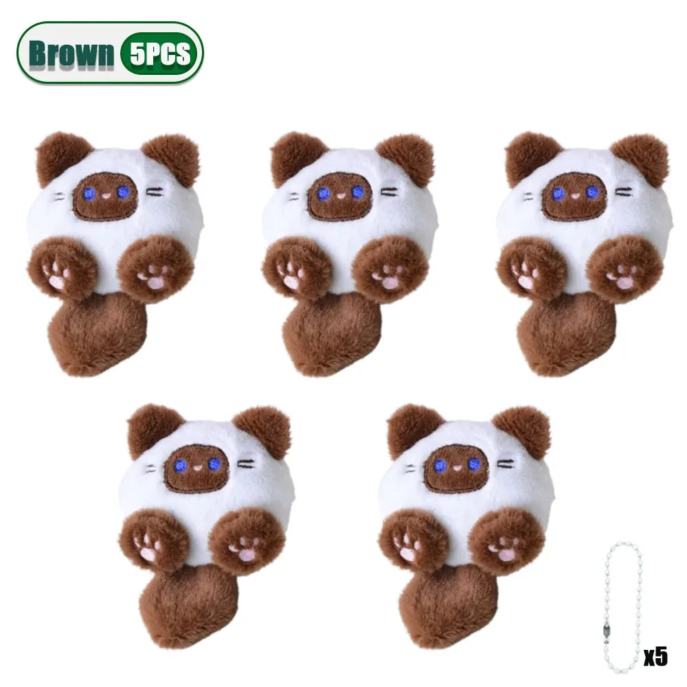 1-20PCS Cute Plush Long Tail Cat Pendant Cat Doll Doll School Bag Charm Key Charm Children's Birthday Gift Holiday Friend Gift Oasis Select Brown-5PCS