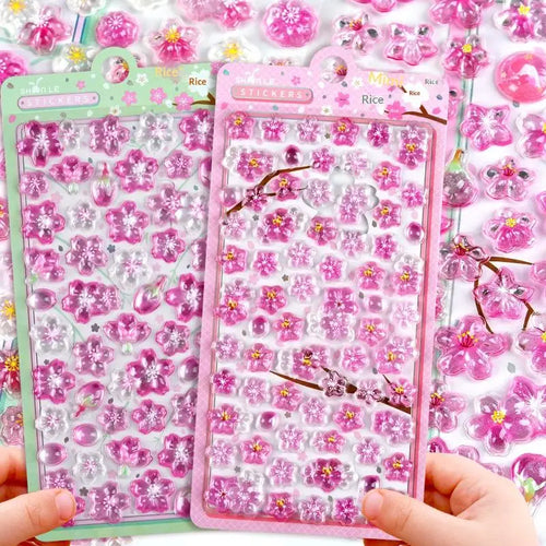 Sweet 3D Cherry Blossom Sticker Romantic Trendy Relief Flower Stickers DIY Scrapbooking Notebook Stationery Decal Decoration Oasis Select