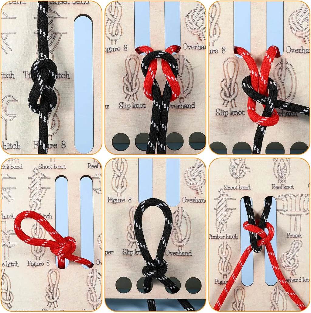 Scouts Beginners Knot Practice Board Wooden 16 Knots 3 Paracord Camping Climbing Survival Bushcraft Educational Training Tool Oasis Select