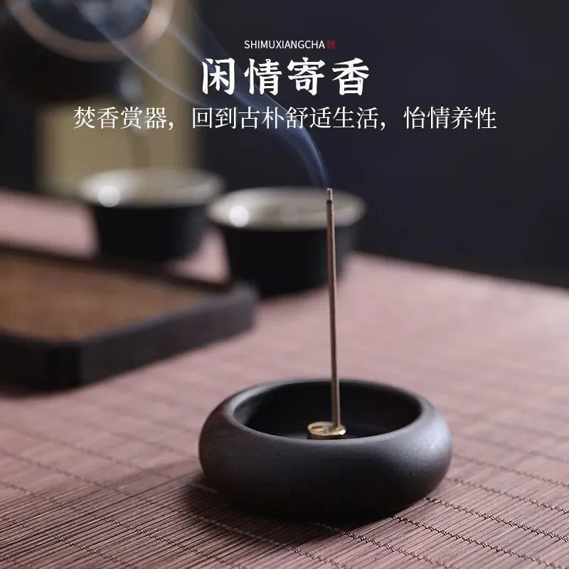 North American Black Walnut Solid Wood Incense Stick Handmade Tea Ceremony Round Incense Burner Agarwood Tray Holder Oasis Select