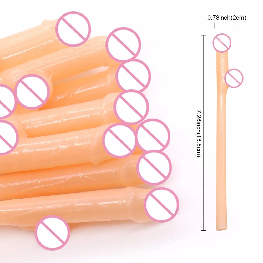 10Pcs Bachelorette Party Penis Straws Bridal Shower Hen Night Willy Penis Novelty Nude Straw for Bar Drinking Supplies Oasis Select