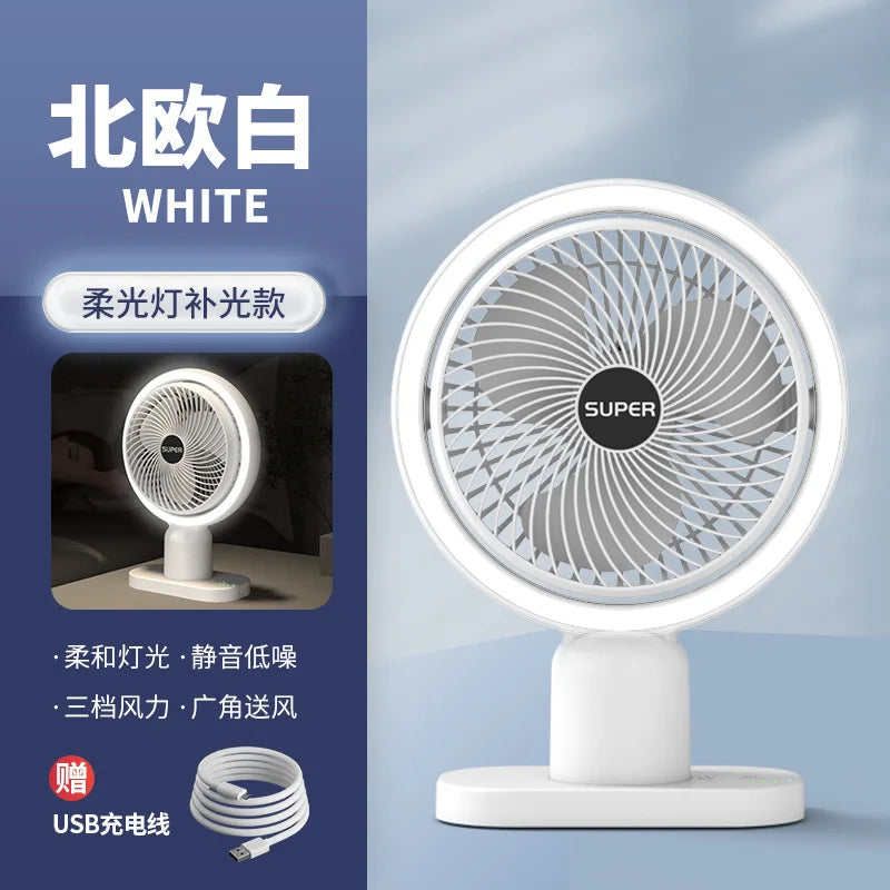 URGGU Mini USB Rechargeable Desk Fan with LED Light – 3-Speed