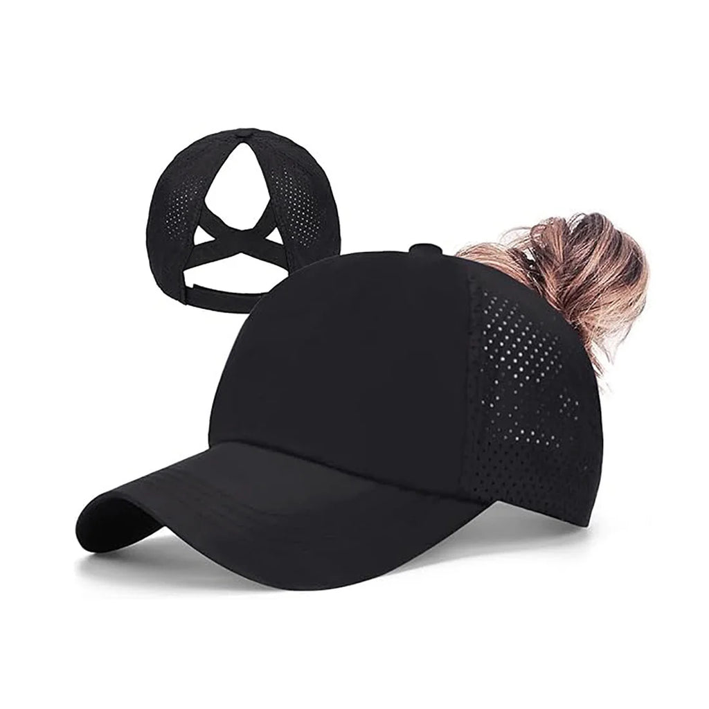 Women's mesh breathable baseball cap with back strap, crossed ponytail hat, quick drying hat, running fitness adult Oasis Select 3 Adjustable >8Y