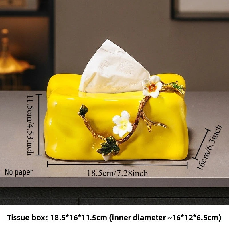 High End Ceramic Tissue Box Living Room Light Luxury Desktop Household Paper Drawer Box Study Decoration Ornament Oasis Select Yellow - Square