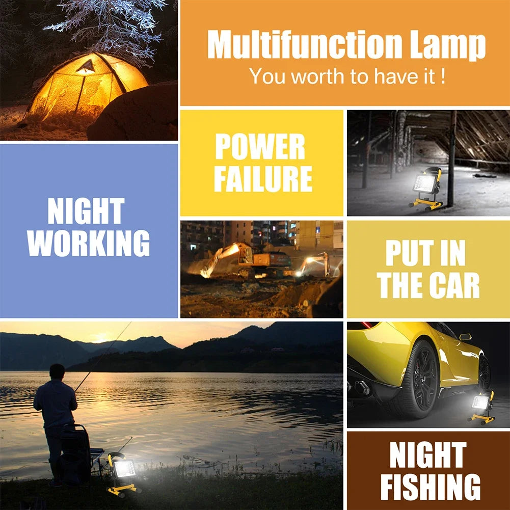 30W LED Portable Rechargeable Floodlight Waterproof Spotlight Battery Powered Searchlight Outdoor Work Lamp Camping Lantern Oasis Select