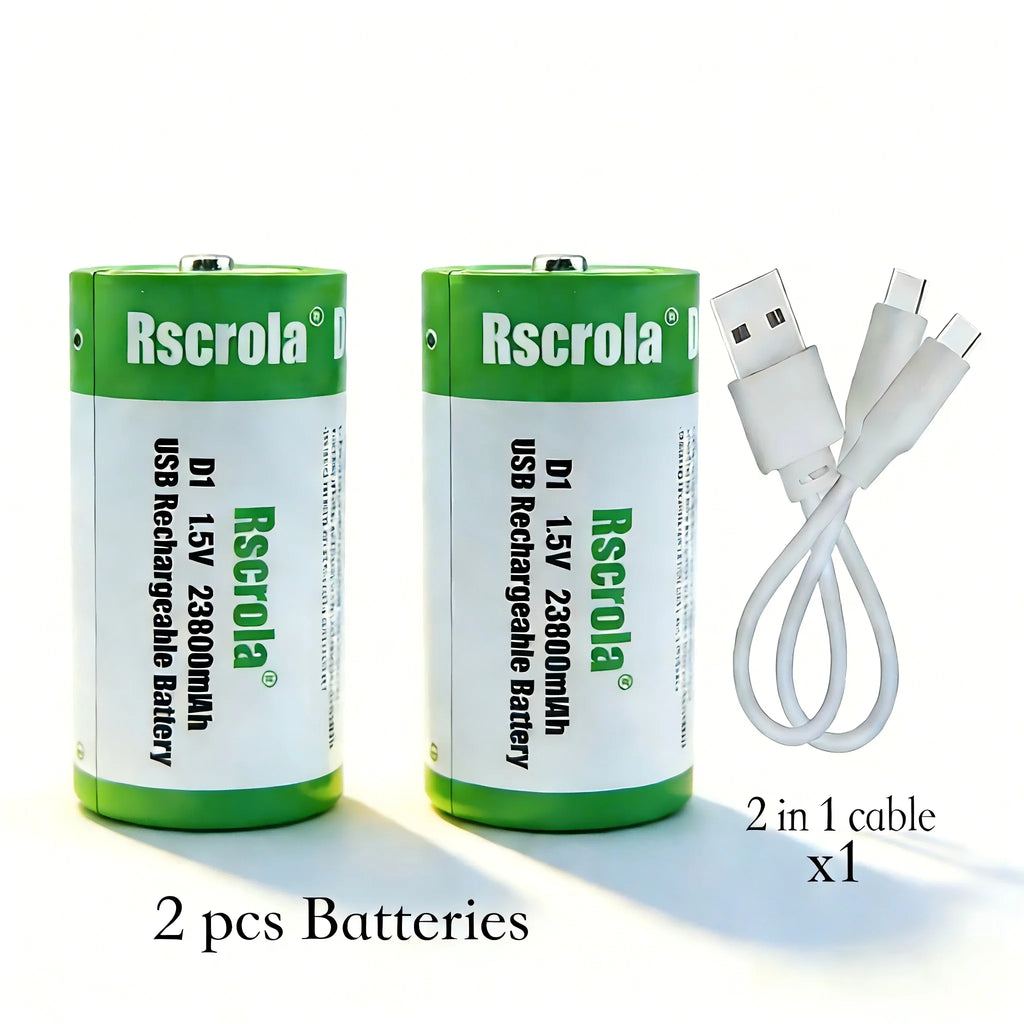USB-C Rechargeable D Cell /C Cell Battery Li-ion High Capacity 23800mWh 19800mWh Rechargeable Batteries for Flashlight Radio Toy Oasis Select 1.5V 2 D Size Batteries