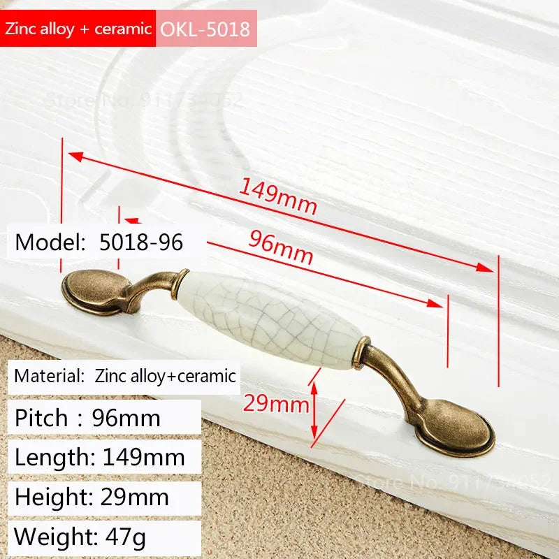 Cupboard Kitchen Hardware Retro European Fashion Cabinet Drawer Handles Bronze Closet Dresser Knobs Zinc Alloy and Ceramic Oasis Select 96-3