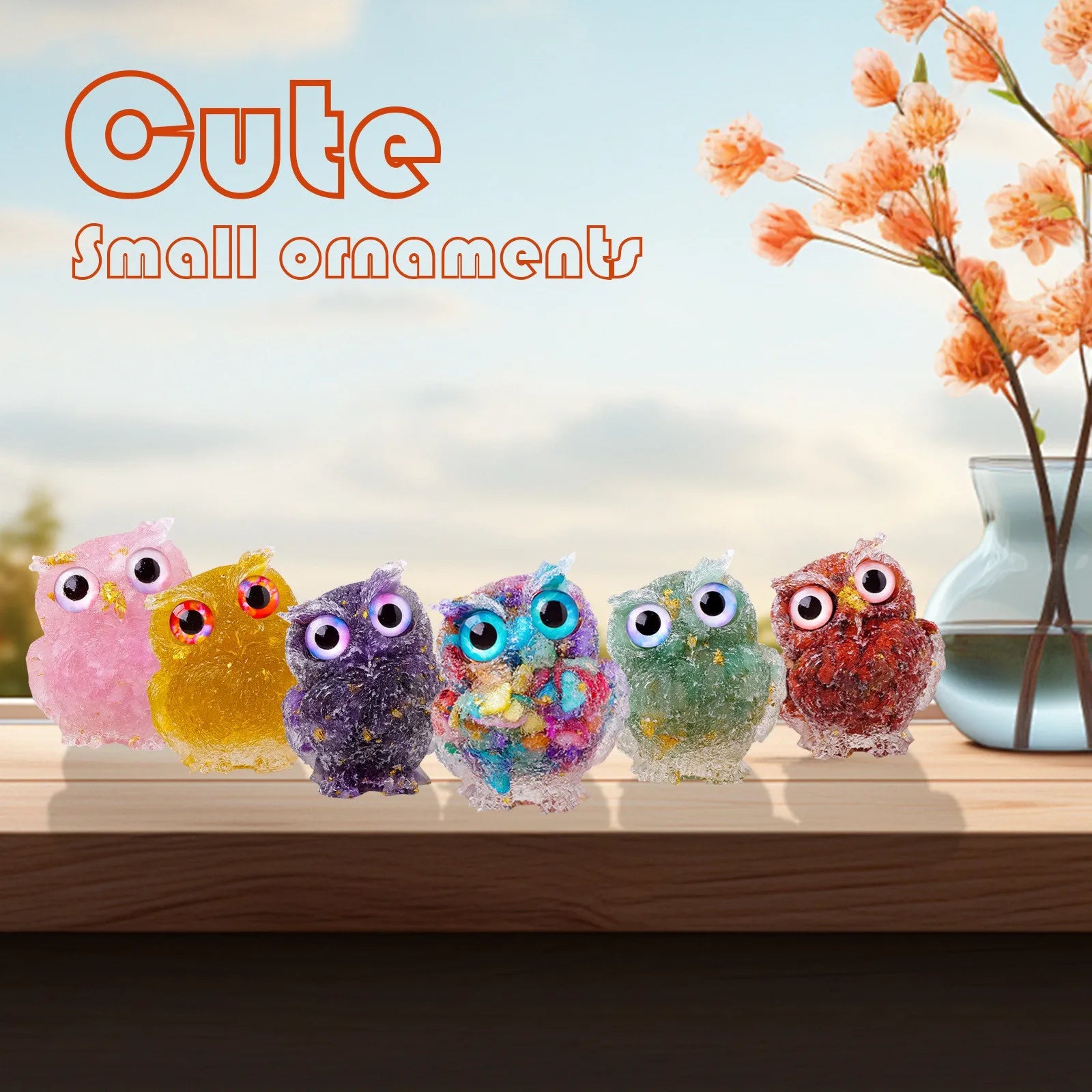 1PC Natural Owl Amethyst Rose Quartz Cute Animal Image Macadam Drip Glue Resin Owl Household Supplies Desktop Ornament Oasis Select