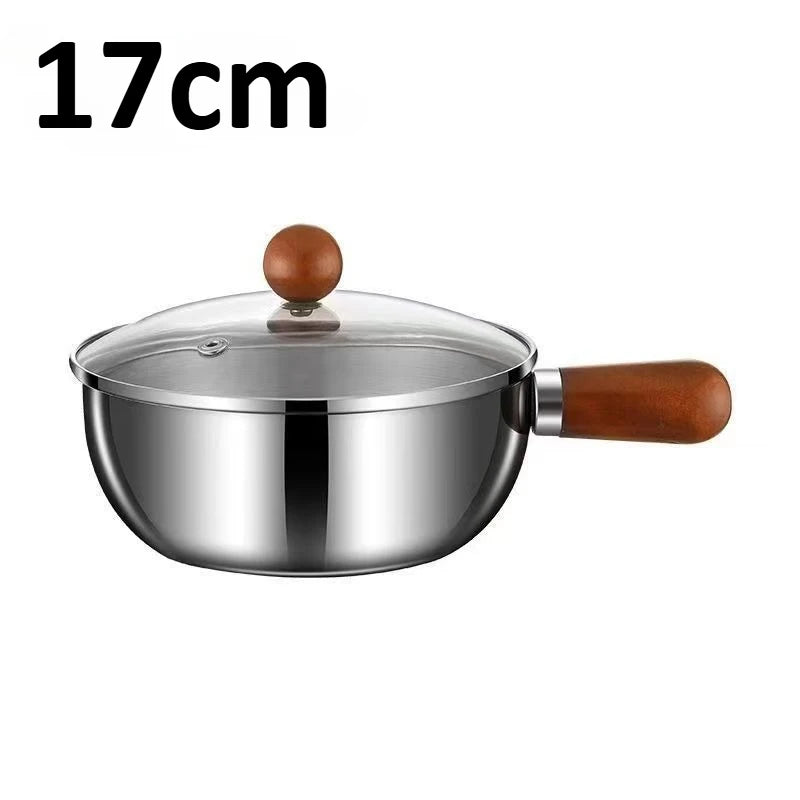 1pc Korean Ramen Pot with Lid, Stainless Steel Wooden Handle Noodle Cooker, 1-2 Person Instant Noodles Pot Induction Compatible Oasis Select 17cm with lid