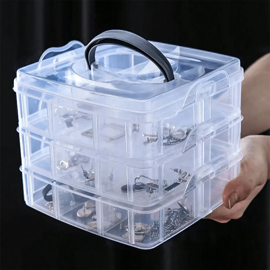 3 Tier 18-Grid Transparent Adjustable Stackable Compartment Slot Plastic Storage Box For Organizing Toys Jewelry Accessories Oasis Select
