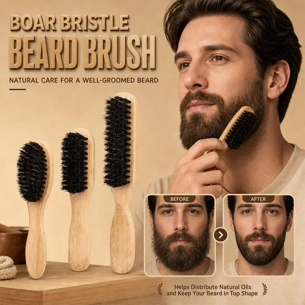 Natural Boar Bristle Beard Brush Wooden Handle Men's Grooming Tool for Clean Beard Oil Hair Styling Fade Cleaning Brush Oasis Select