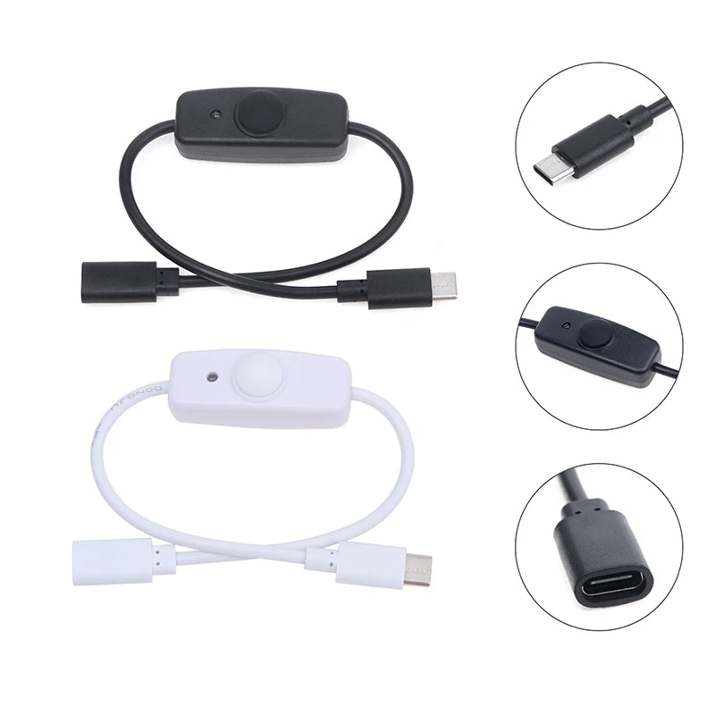 USB Type C With ON/OFF Switch Power Button 30CM Charging Extension Cable Universal Type-C Extension Cable Oasis Select
