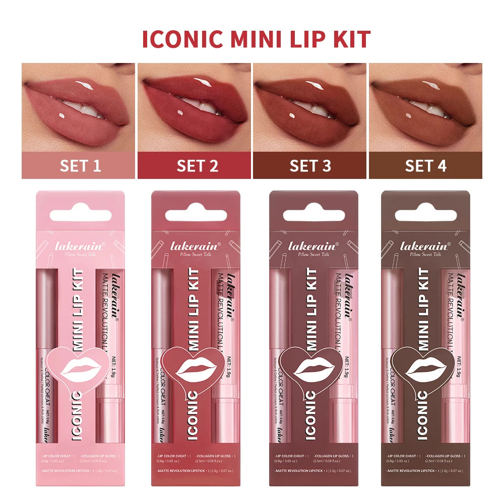 Lipliner&Lipstick Lip Gloss Set 3pcs/set Waterproof Long Lasting Lip Makeup Matte Travel Mini Set Women's Makeup Cosmetics Oasis Select