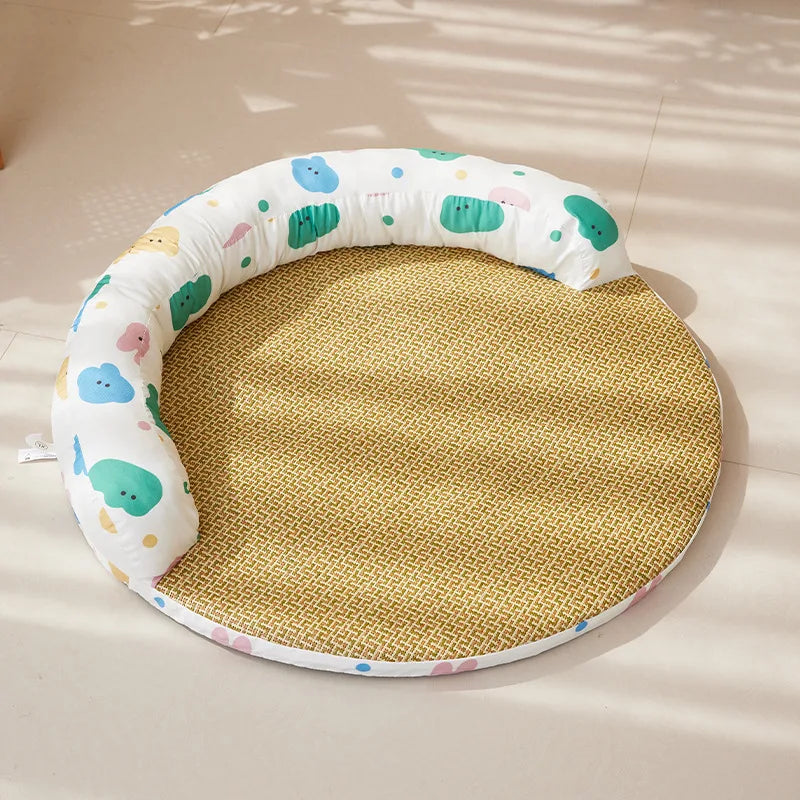 Summer Mat Cat Nest Can Be Disassembled and Washed Pet Sofa Cat Bed Four Seasons General Cooling Kennel Mat Oasis Select cartoon pattern XL- D 70cm