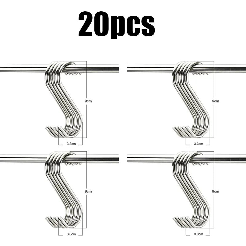 5/10/20/25pcs Stainless Steel S-Shape Hooks Multifunction Hanging Hook For Clothes Bags Towels Home Kitchen Storage Rack Holders Oasis Select 20pcs-L