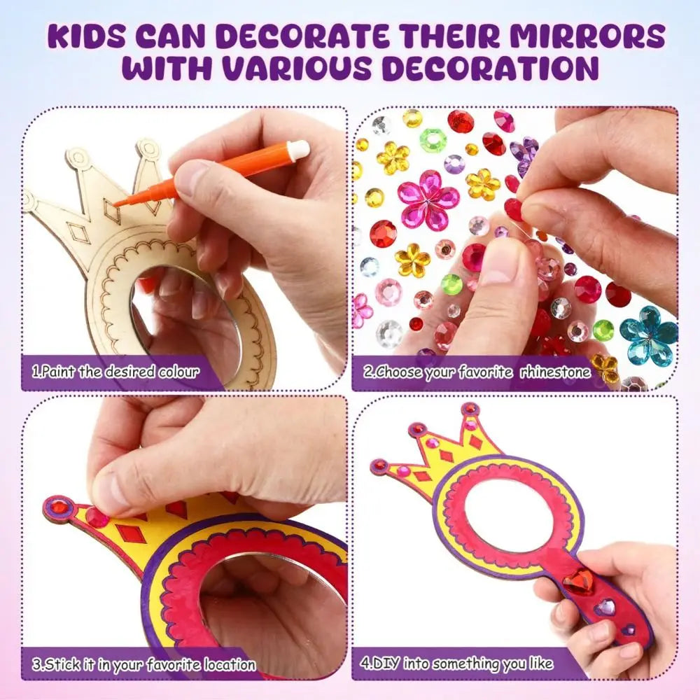 DIY Wooden Princess Mirror Craft Kit with Paintbrushes