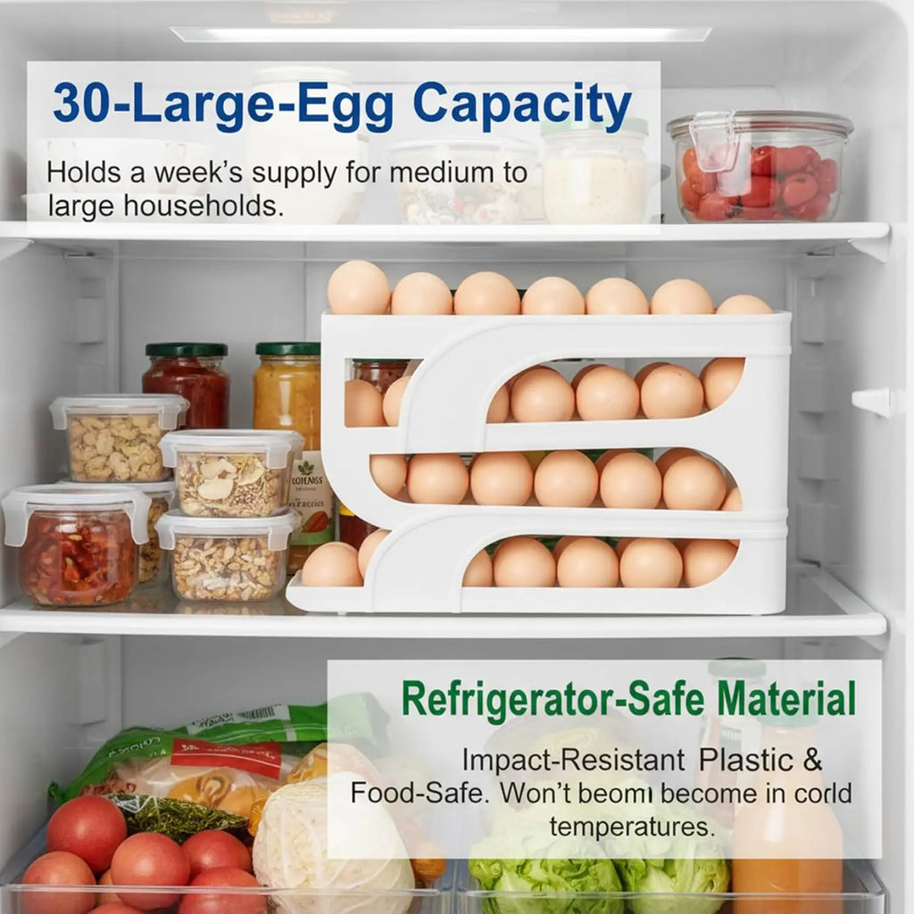 4-Tier Rolling Egg Holder Egg Etorage Space-Saving Auto-Feed Egg Container for Refrigerator Eggs 18 Count Kitchen Organizer Oasis Select