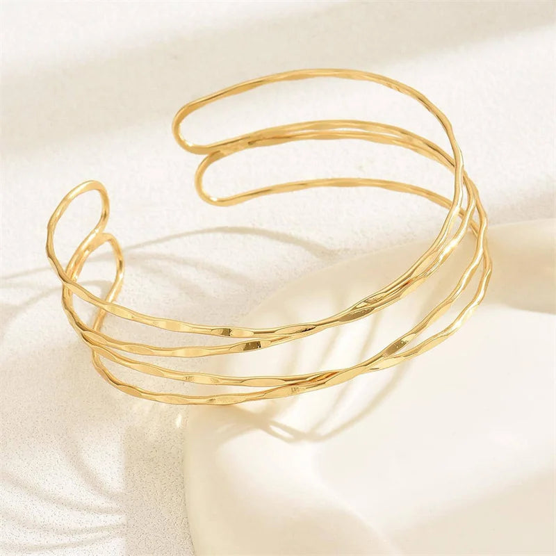 Multilayer Upper Arm Cuff Bracelet For Women, Minimalist Gold Plated Armband Statement Party Armlets Jewelry Oasis Select