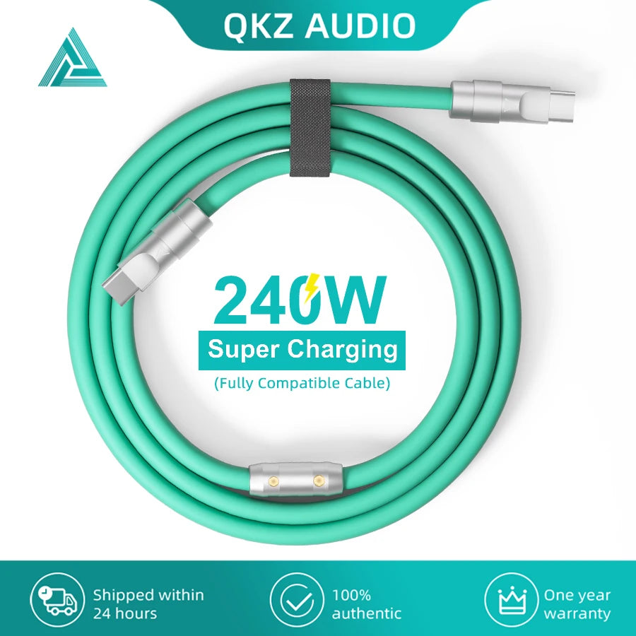 QKZ Type C 240W Super Fast Charging Cable PD 240W Flash Charging QKZ TC999 USBC Cable Oasis Select Green 1m Type-C to Type-C