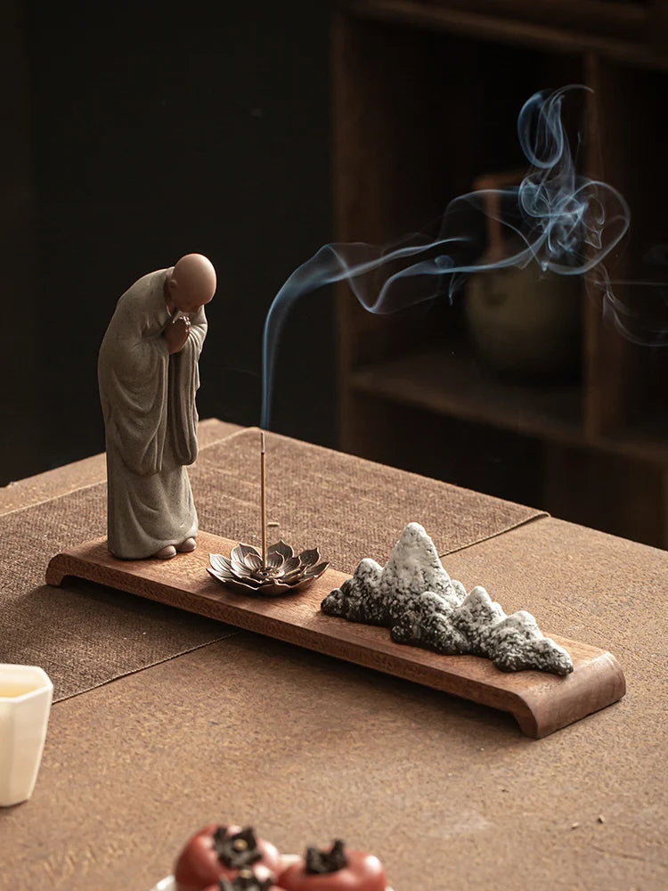 Chinese Zen purple sand little monk decoration home Buddha decorative arts and crafts teahouse tabletop ceramic incense tea pet Oasis Select