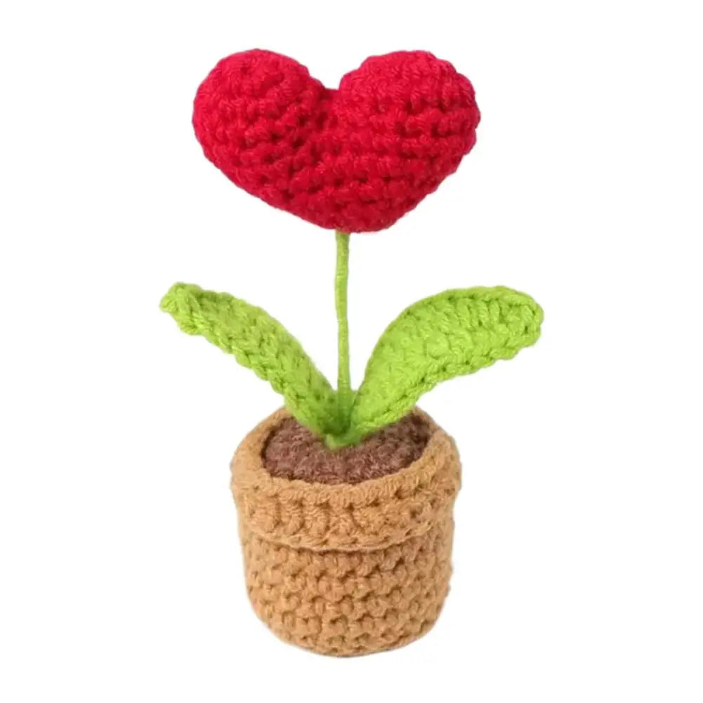 Red Heart Crochet Potted Plant | Handmade Yarn Flower Decor