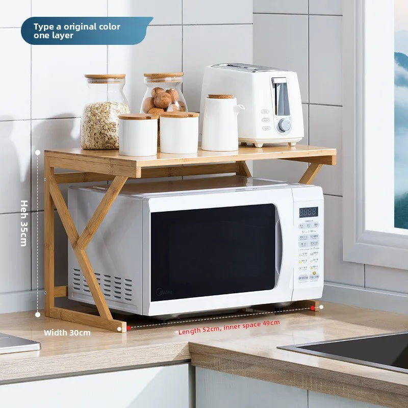 Kitchen Storage Rack Nanzhu Microwave Rack Household Countertop Oven Rack Seasoning Rack Solid Wood Oasis Select A primary 1-55