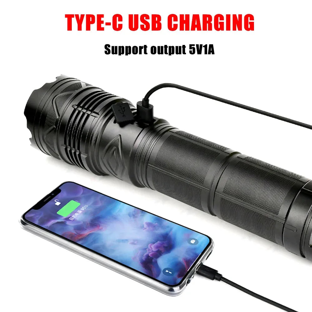 20000LM Super Bright Tactical Flashlight 100W GT60 Long Range Powerful LED Torch USB Rechargeable Using 4 181350A Batteries Oasis Select