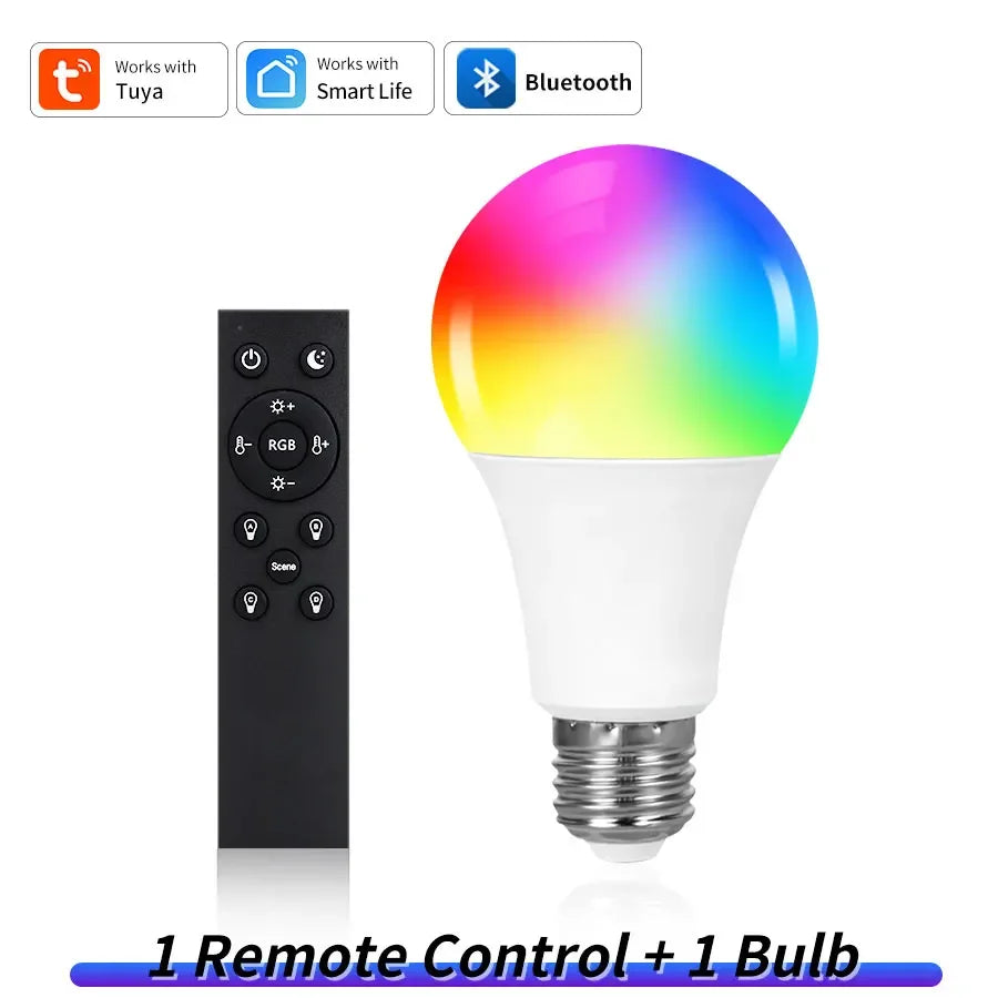 Tuya Smart LED Light Bulb E27 9W 220V Bluetooth RF Remote Group Control Smart Life RGB Spotlight For Bar Bedroom Decor Lighting Oasis Select 1 bulb 1 remote 220V