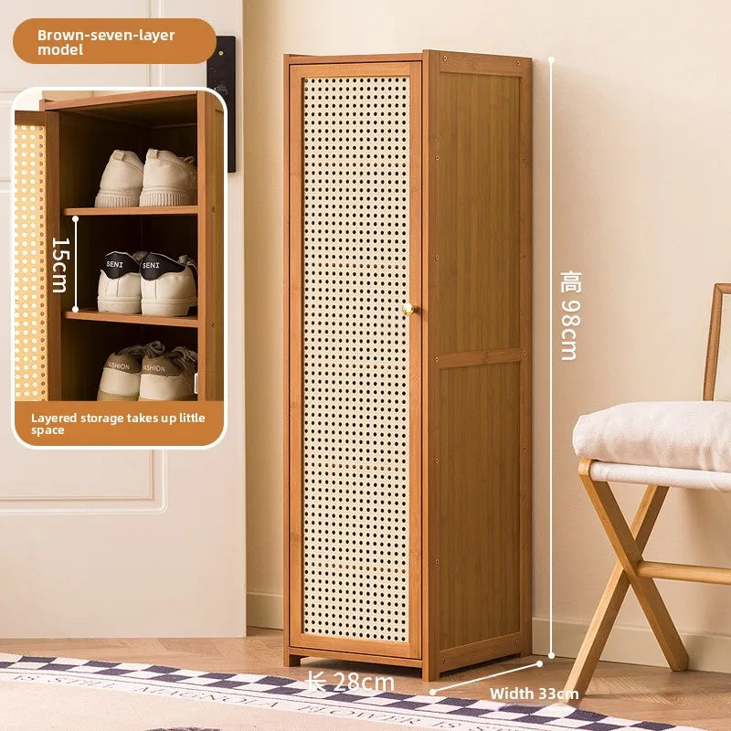 Shoe cabinet household entrance extremely narrow small shoe rack multi-layer indoor good-looking simple storage cabinet Oasis Select Brown seven floors