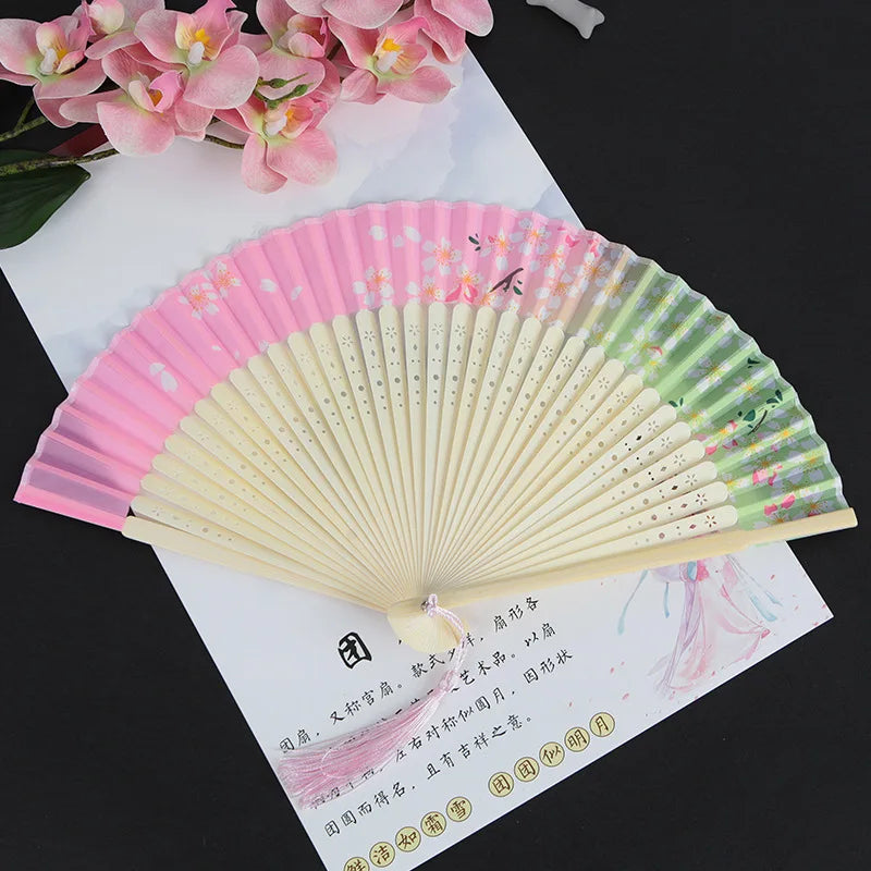 Folding Fan Hand Mini Silk Hollow Out Bamboo Products Arts and Crafts Women Japanese Dance Fan Portable Oasis Select 1