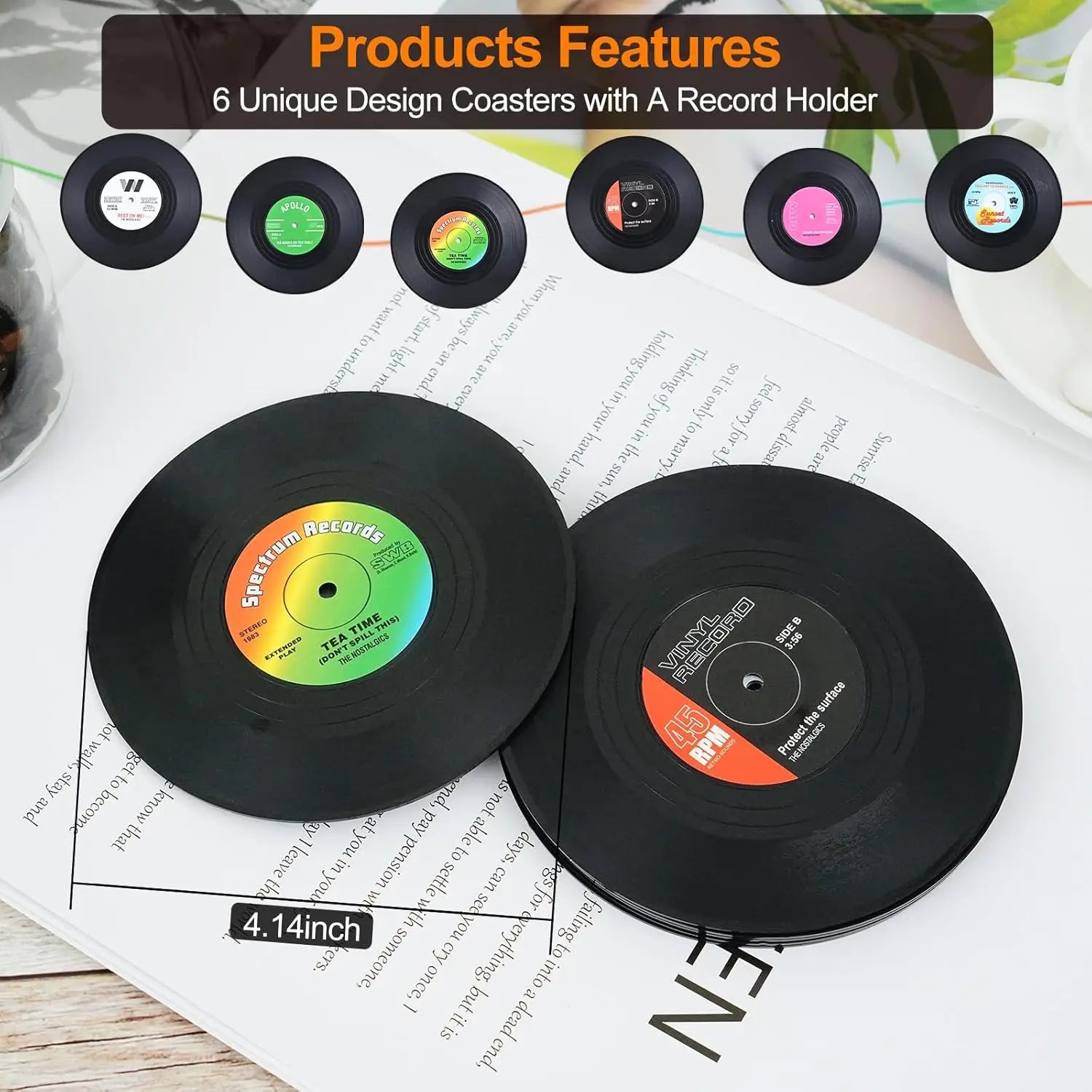 12 PCS Vinyl Record Coasters Non Slip 4.1 Inch Cup Mat Retro Music Bar Kitchen Home Decor Gift DJ Audio New 2026 Oasis Select