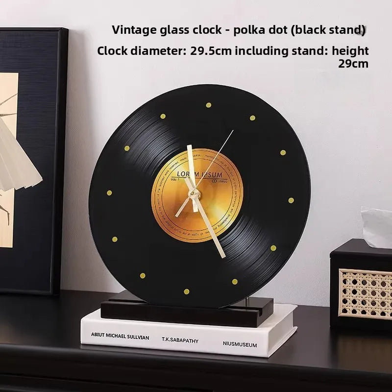 Mid Ancient Style Retro Vinyl Record Desktop Clock Decoration Living Room TV Cabinet Italian Minimalist Decoration Desk Clock Oasis Select Black Dot