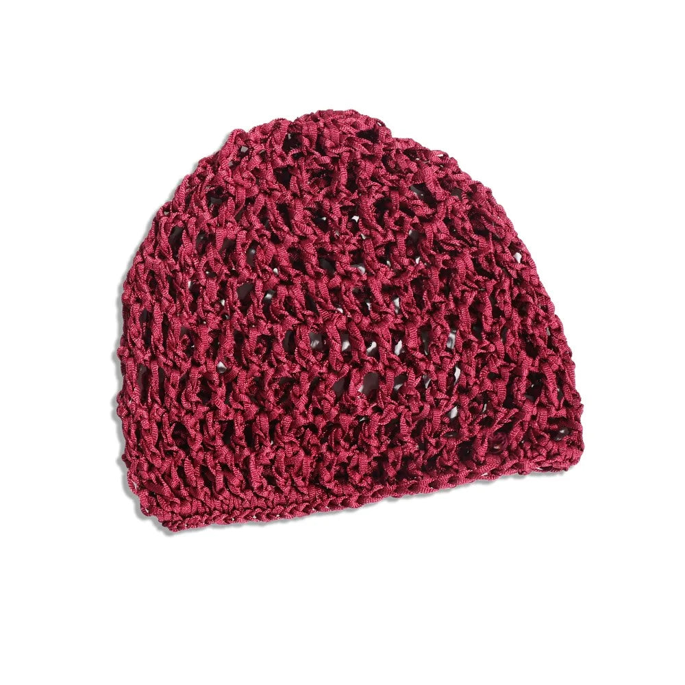 Simple Breathable Hair Net Cap Crochet Cap Comfortable Wig Caps Hollowout Mesh Turban Hat for Women Oasis Select Dark red