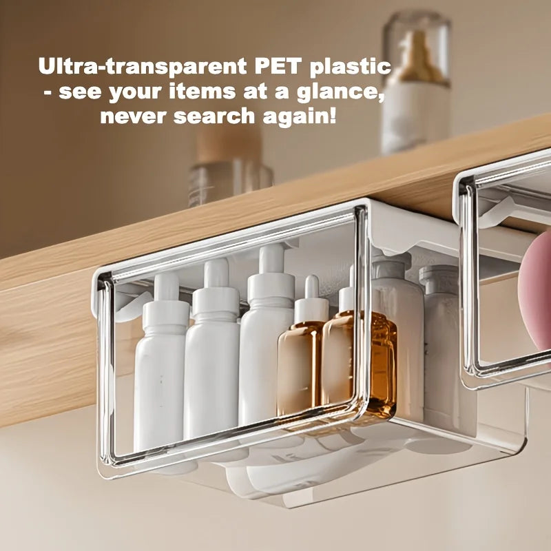 Hidden Under Desk Drawer Storage Box Clear Acrylic Adhesive Organizer Rack For Office Home Kitchen Supplies Produce Bowl Oasis Select
