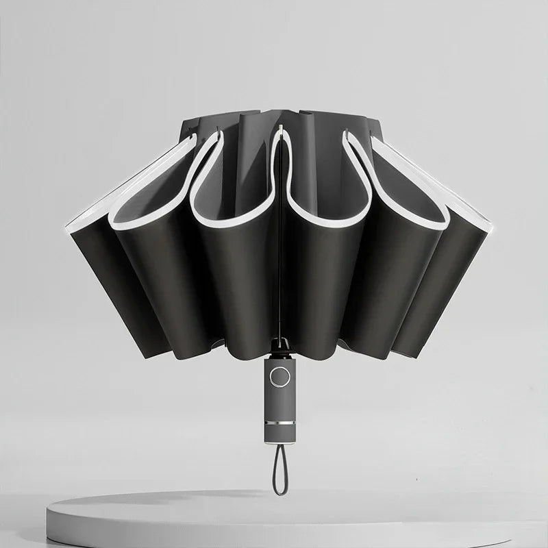 Men Women Umbrella Fully Automatic Reverse Folding Umbrella with Windproof Reflective Stripe UV Umbrellas Oasis Select black 10K iron