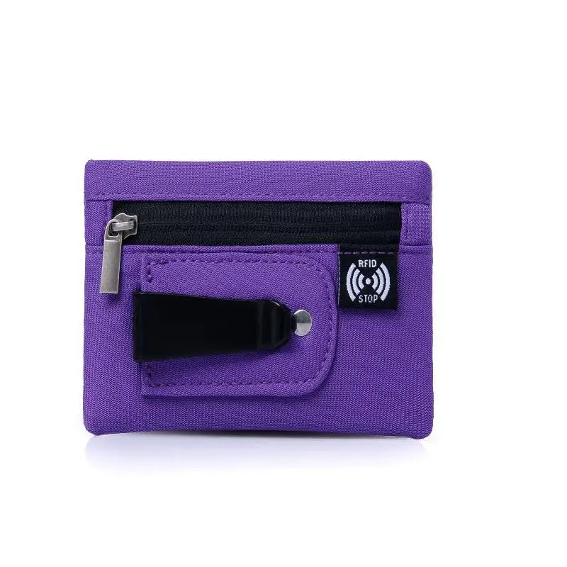 Rfid Credit Card Holder Men Wallets Luxury Nylon Slim Wallet Zipper Key Card Case Male Tactical Purse Coin Purse With Carabiner Oasis Select Purple