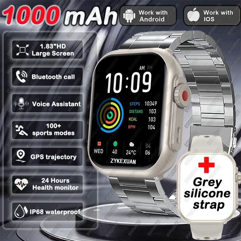 BOXUXING 1.85" AMOLED Smart Watch – Bluetooth Call, GPS, IP68