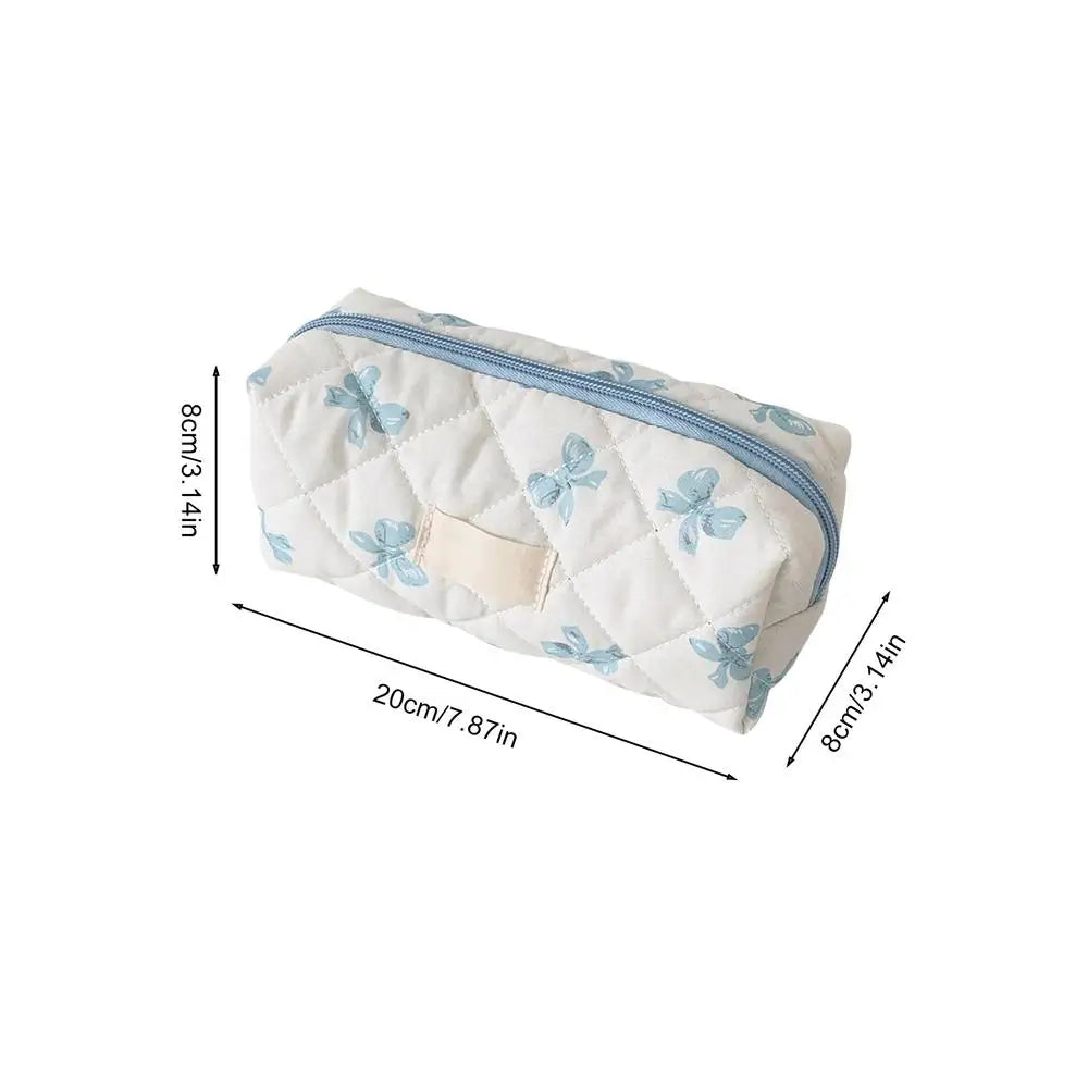 Large Capacity Storage Bag Pencil Case Makeup Bag Bow Print Cosmetics Bag Sundry Storage Bags Organizer Student Stationery Oasis Select Blue