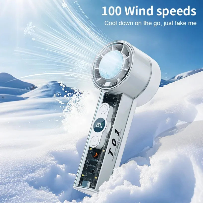 2026 New Transparent Cold Compress Handheld Fan 100 Speed Turbo Motor Superconducting Cooling Portable Fan For Outdoor Travel Oasis Select
