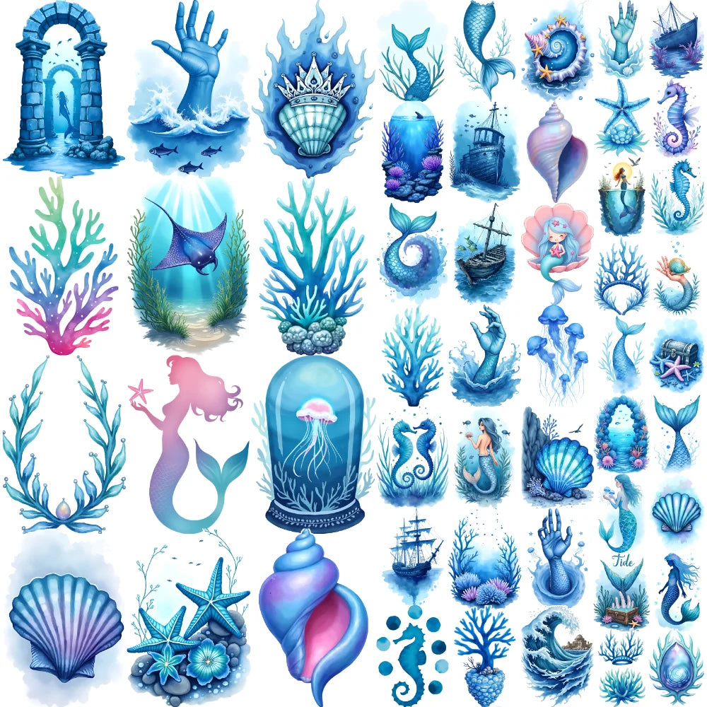 63-Piece Watercolor Ocean Temporary Tattoos – Ships & Seahorses Temporary Tattoo Stickers Oasis Select